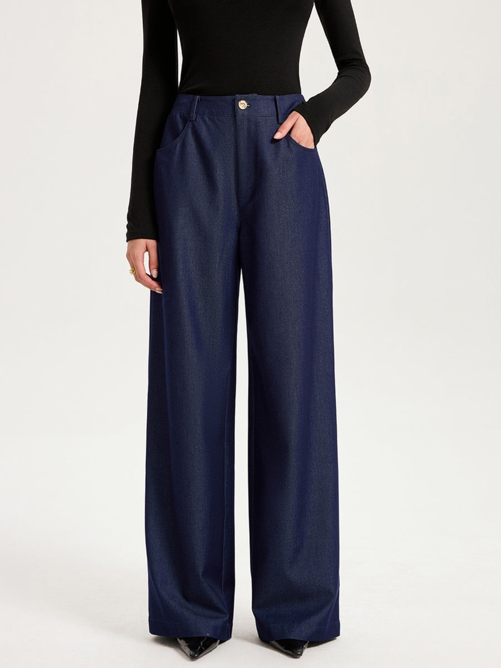 Commense High-Waisted Wide-Leg Denim Pants